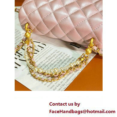 chanel Shiny Lambskin, Imitation Pearls  &  Gold-Tone Metal Mini Flap Bag PINK AS4385 2024